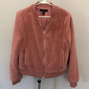 Forever 21 Faux Fur Mauve Bomber Jacket Size Medium